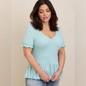 Torrid Slub‎ Smocked Short Sleeve Babydoll 1X